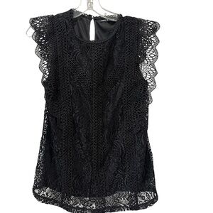 Cable & Gauge Black Lace Top High Neck Lined Sleeveless Size Medium Classy